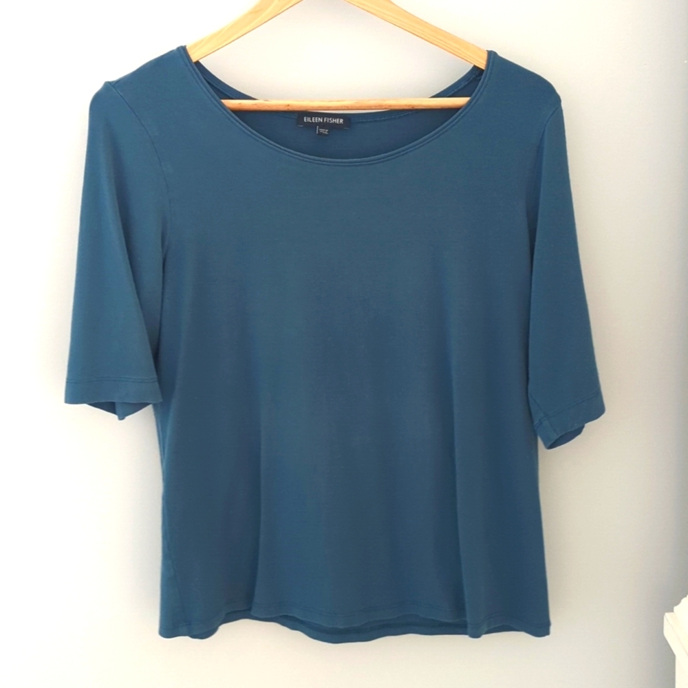 Eileen Fisher blue short sleeve shirt
